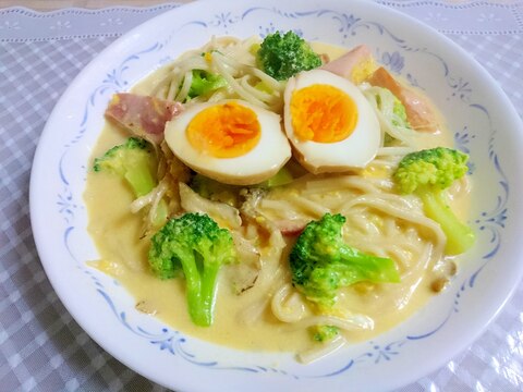 もち麦うどん☆カルボナーラ風